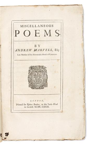 Marvell, Andrew (1621-1678) Miscellaneous Poems.